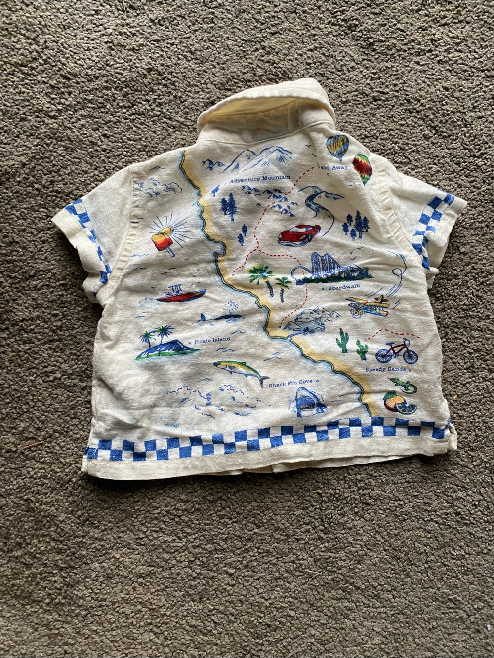 Kids' Map Print Terry Polo - Blue & Cream